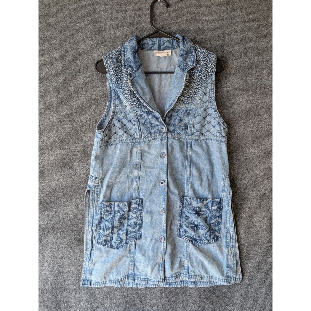 Vtg Marsha Sport Denim Vest S Boho Cottagecore Mixed Media Embroidered Artsy View 2